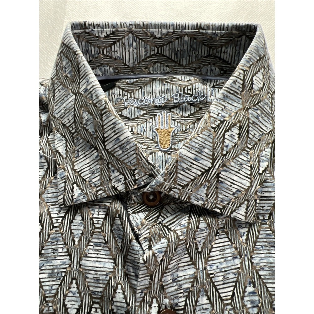 Visconti Black Men's Shirt Size Medium‎ Long Sleeve Natural Stretch Blue A32